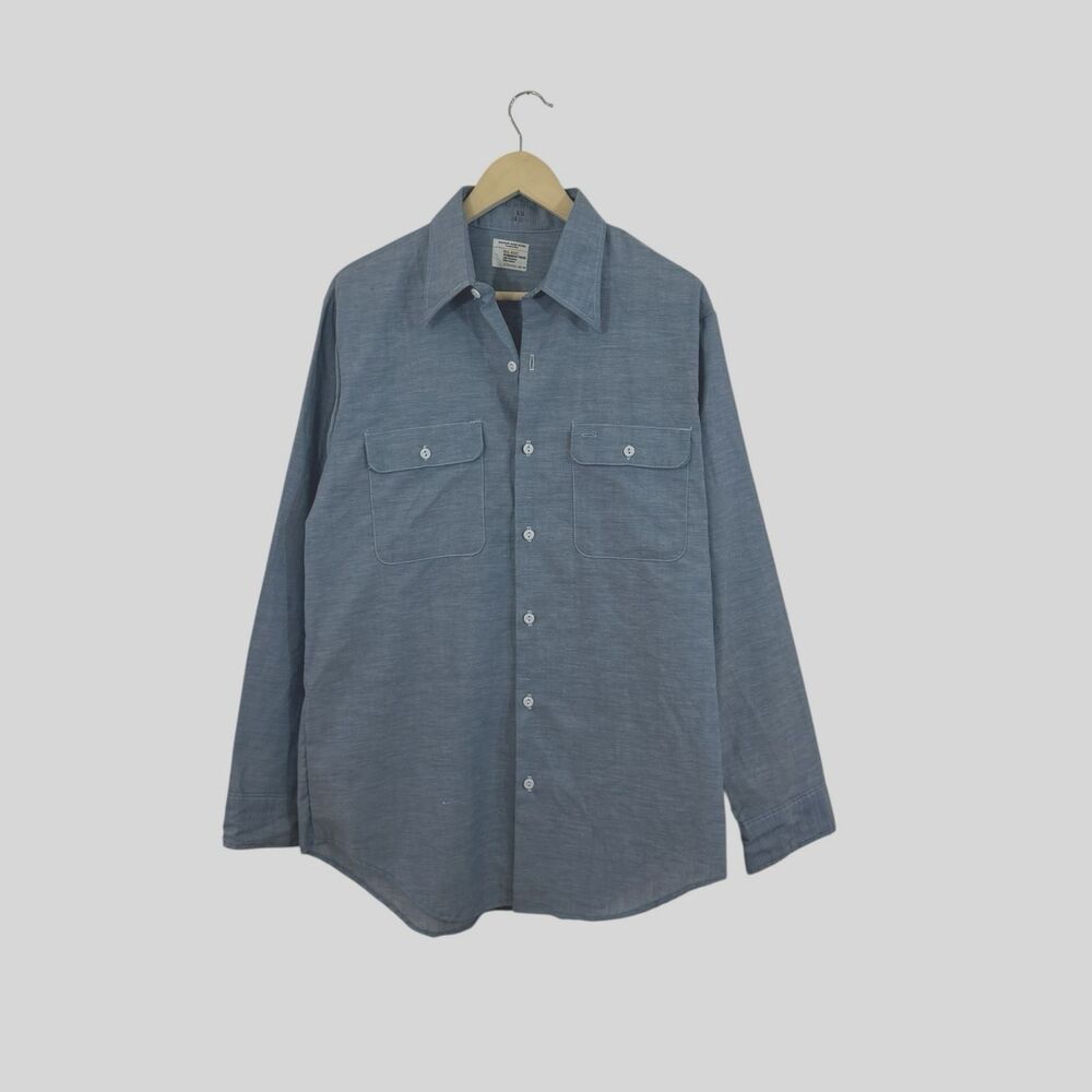 Vintage Big Mac JCPenny Large Button Up Shirt Blue Long Sleeve Mens